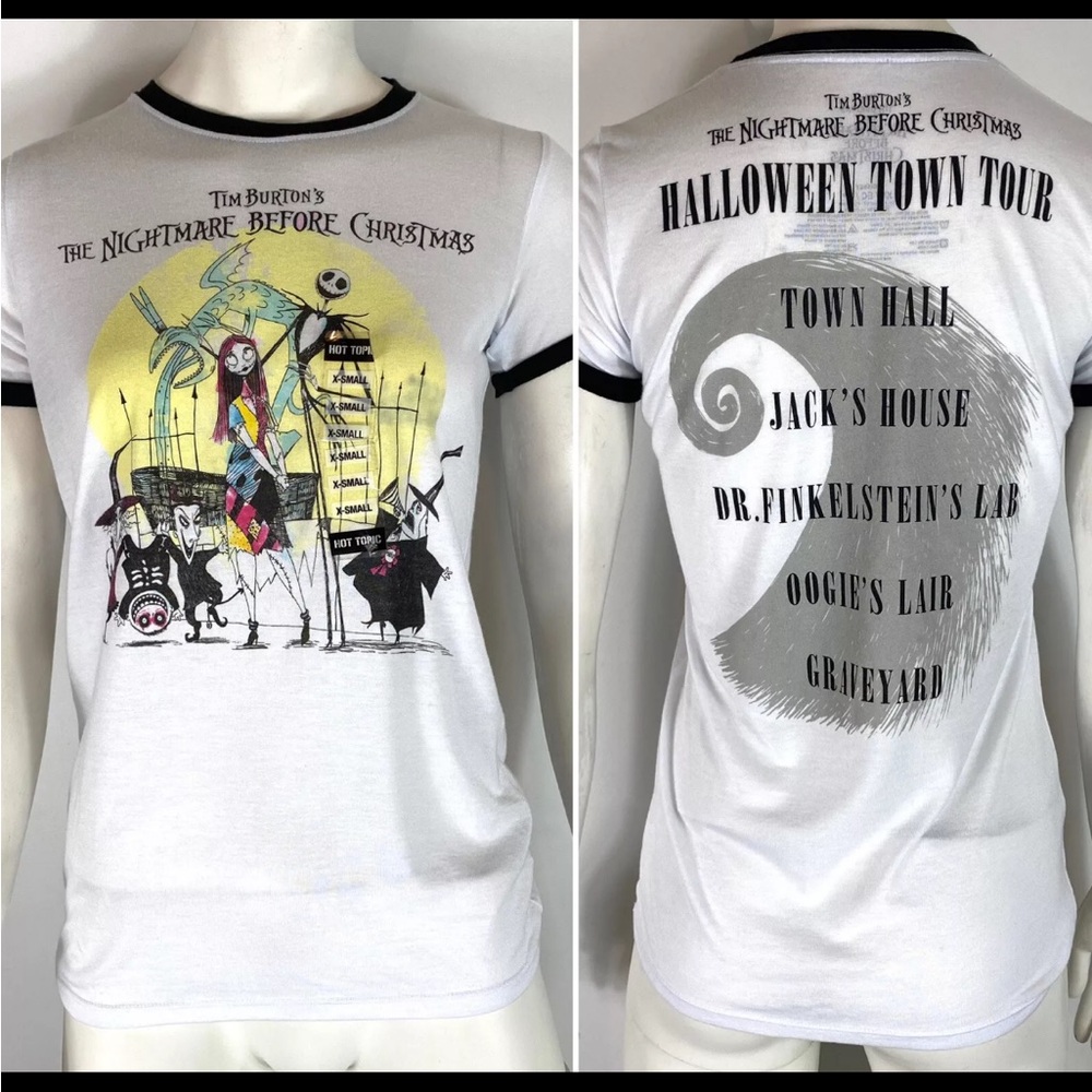 Disney The Nightmare Before Christmas Tour Womens Graphic Ringer T Shirt size XS